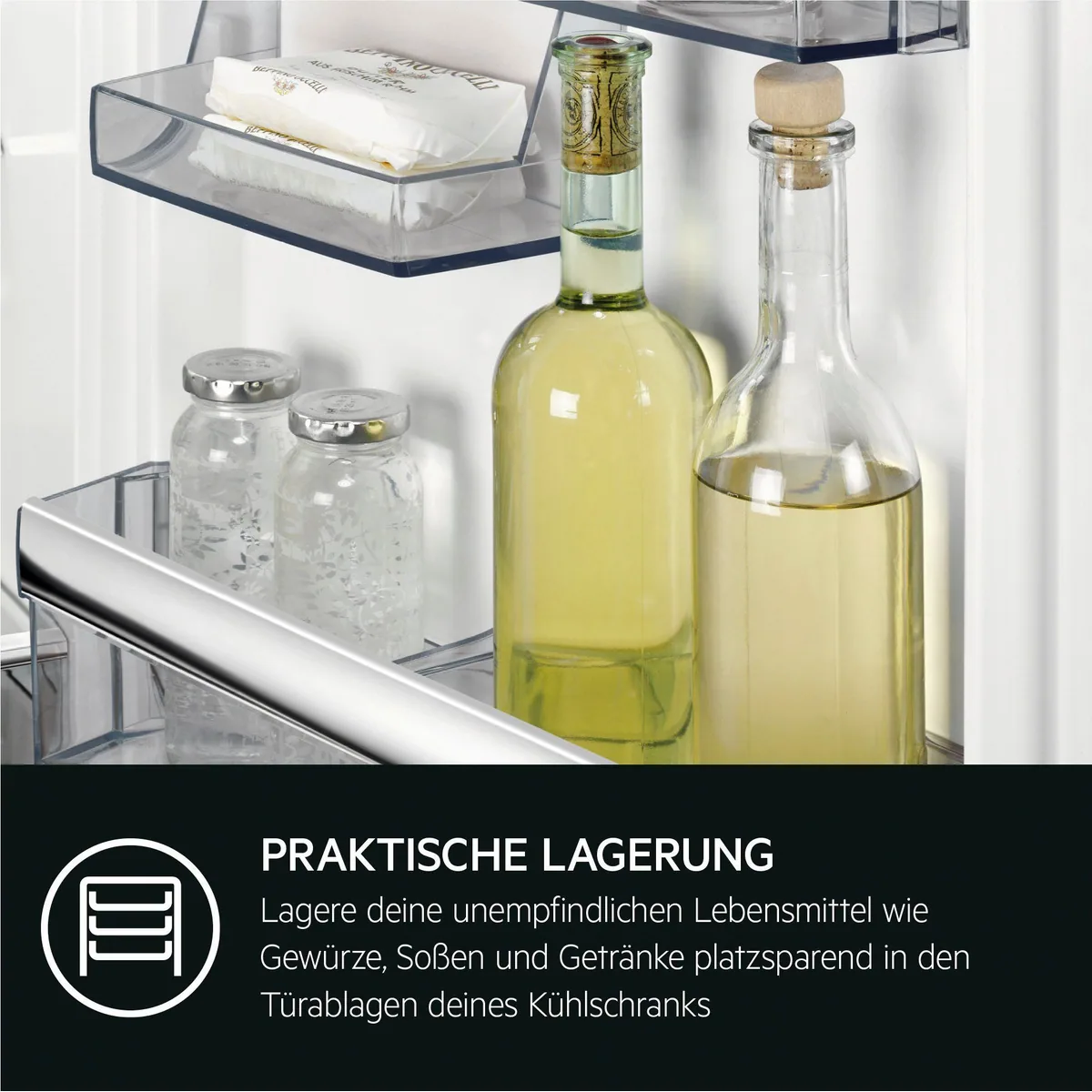 AEG TSK5O881ES Einbaukühlschrank, 208 L Volumen, variable Glasablagen, leise 36 dB 3
