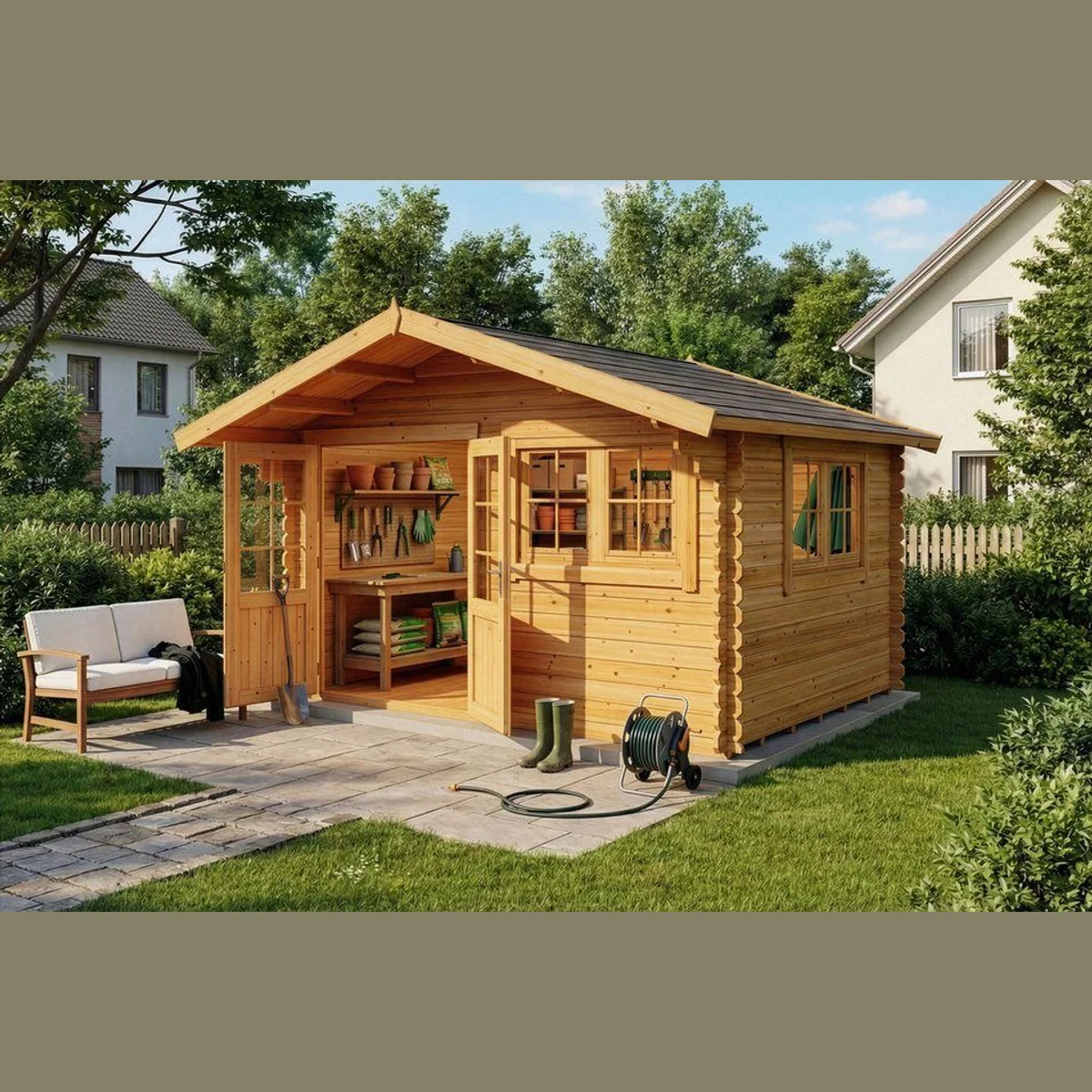 Alpholz Gartenhaus Gabriel, 28 mm Wandstärke, inkl. Boden — großzügiger Raum, wetterfest, elegante Optik 2