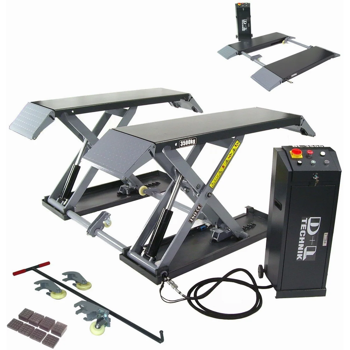 Apex Mobile Scherenhebebühne 3500 kg, elektrische Entriegelung, integrierter Radsatz