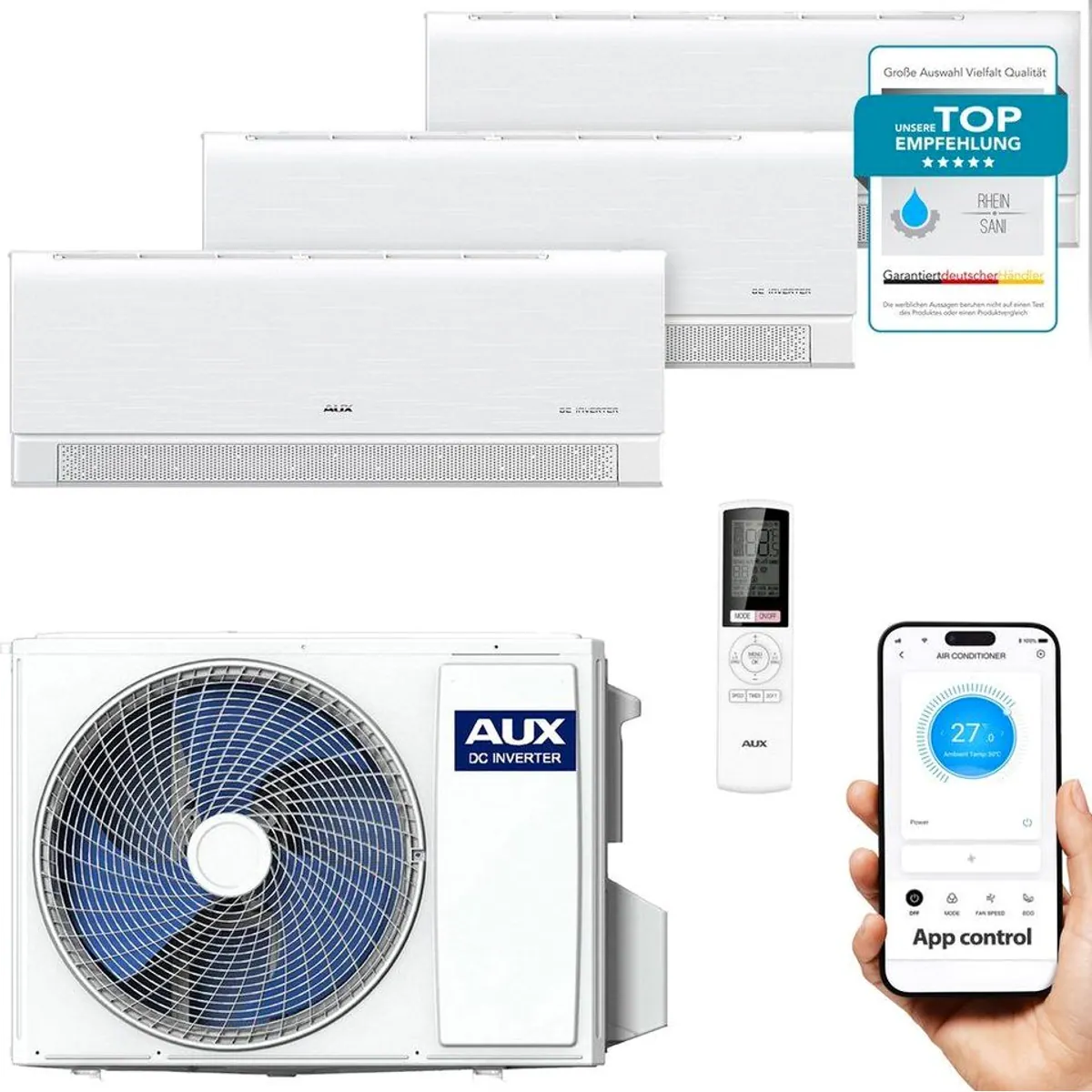AUX Multi Split Klimaanlage Set, App-Steuerung, R32 Kühlung & Heizung