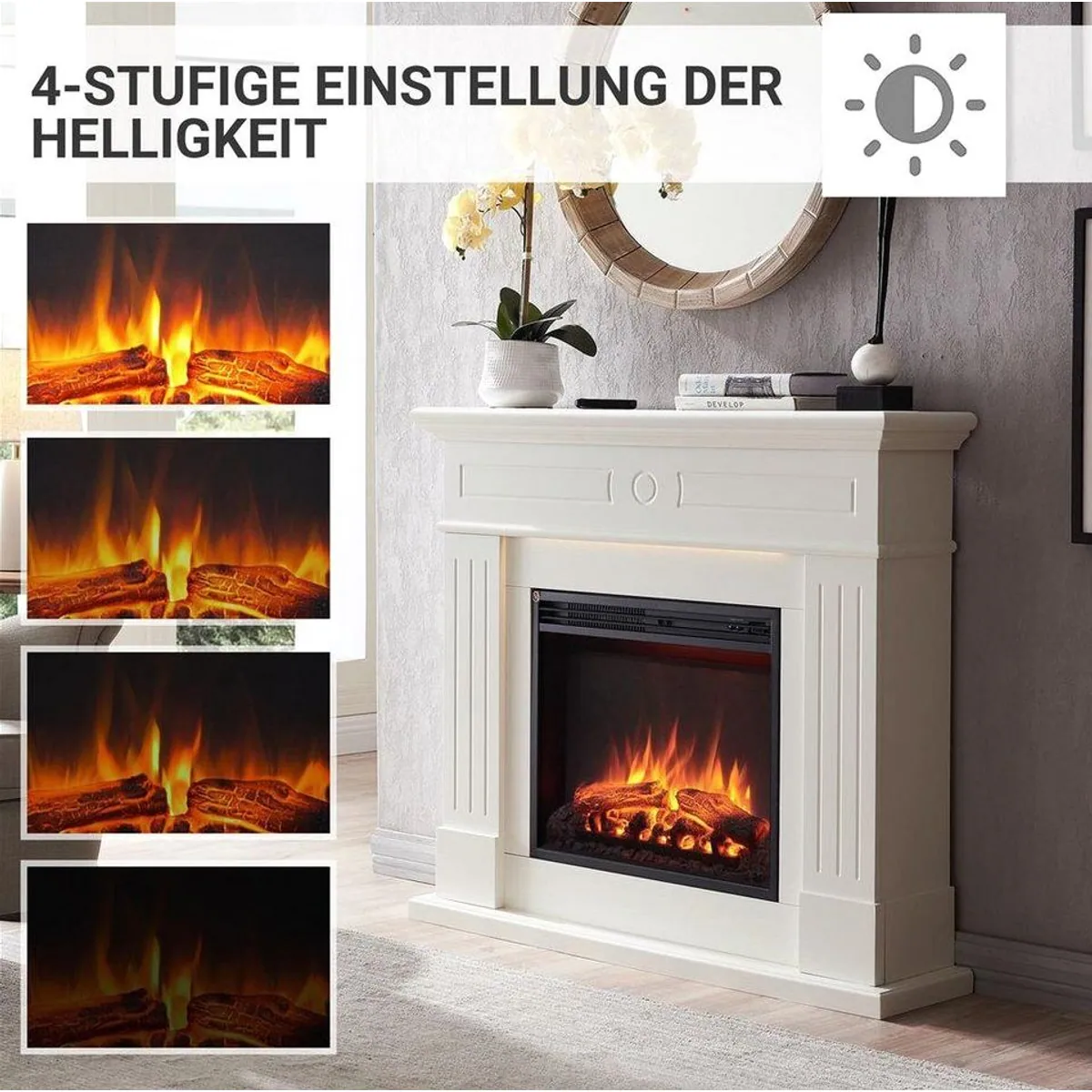 Balderia Elektrokamin Leandros, 3D-Flammeneffekt, LED Ambientebeleuchtung, 2000W 3
