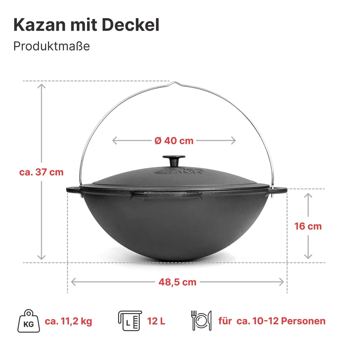 BIG-PAN Feuerstelle Premium Utschak Komplettset, 12L Gusseisenkessel, robuster Stahl-Ofen, vielseitige Adapterringe 2