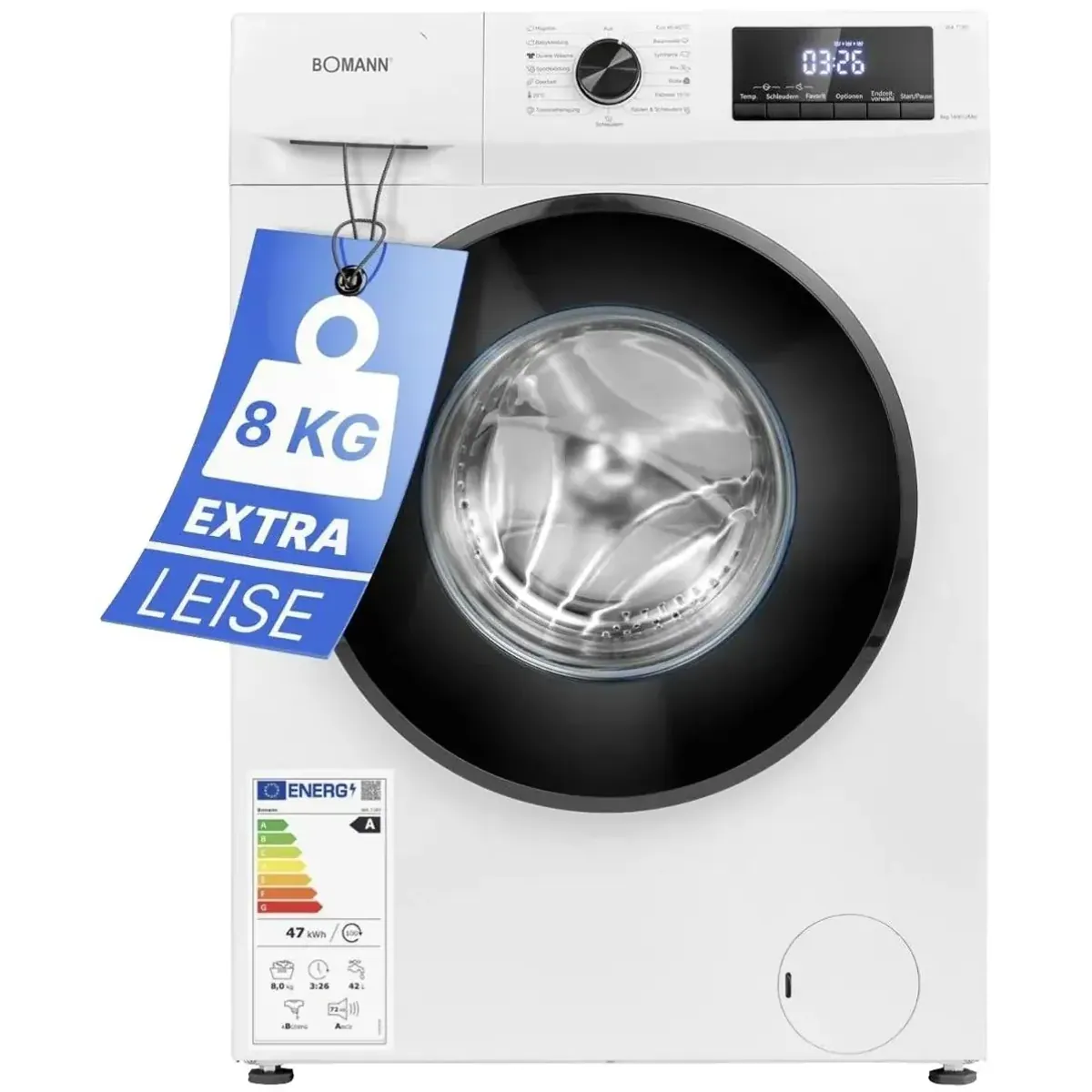 BOMANN WA 7185 WS Waschmaschine, 8 kg, 1400 U/min, vielseitige Programme