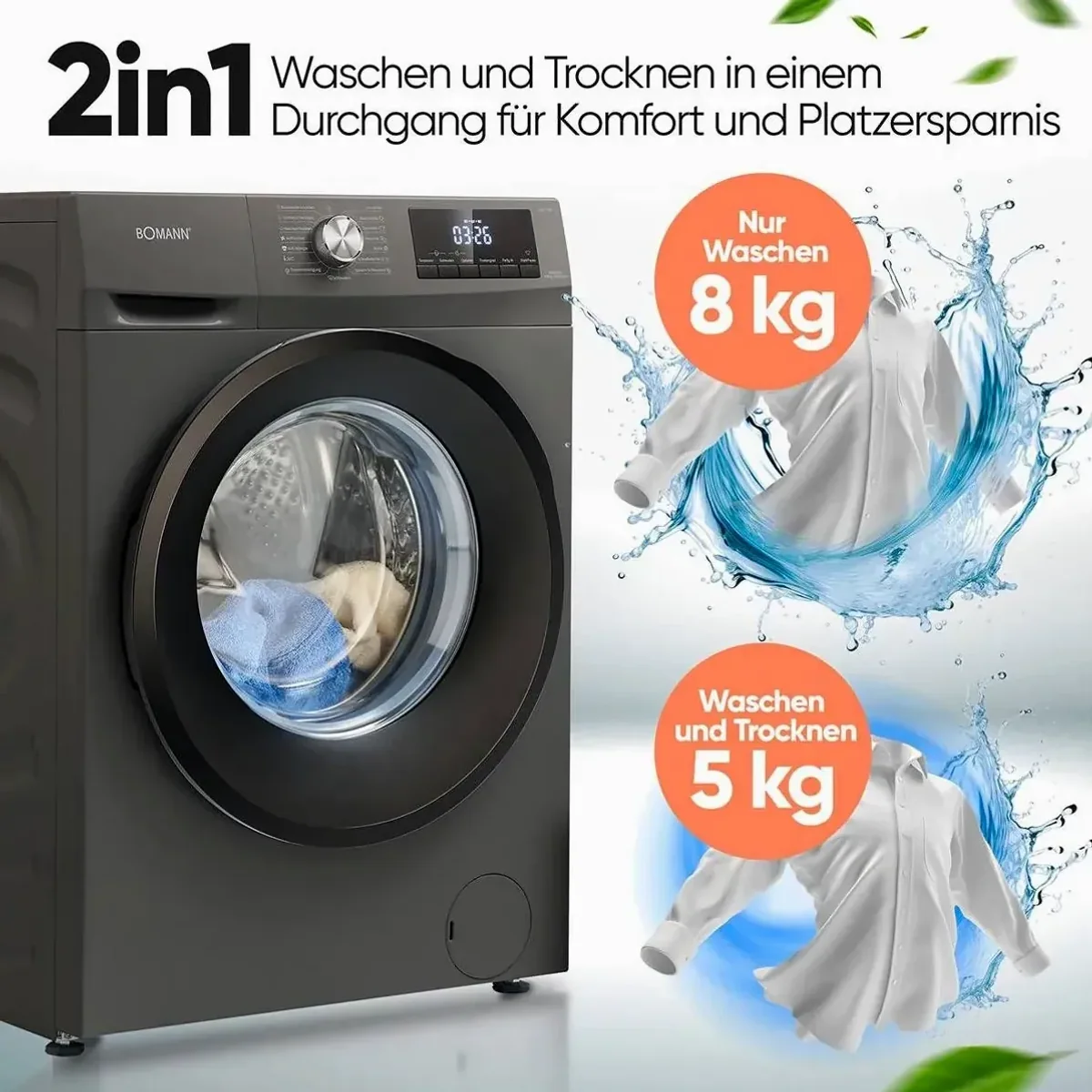 BOMANN WAT 7186 Waschtrockner, 8 kg Waschen, 5 kg Trocknen, 15 Programme 2
