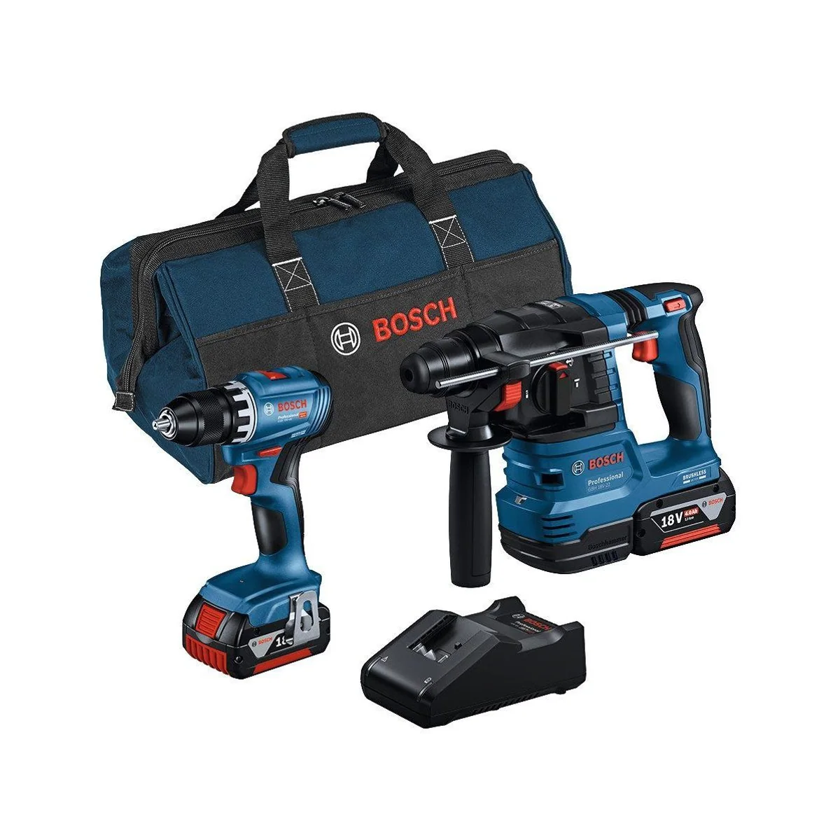 Bosch Professional Akku-Bohrhammer GBH 18 V-22 + GSR 18 V-45, kompakt, ergonomisch, leistungsstark