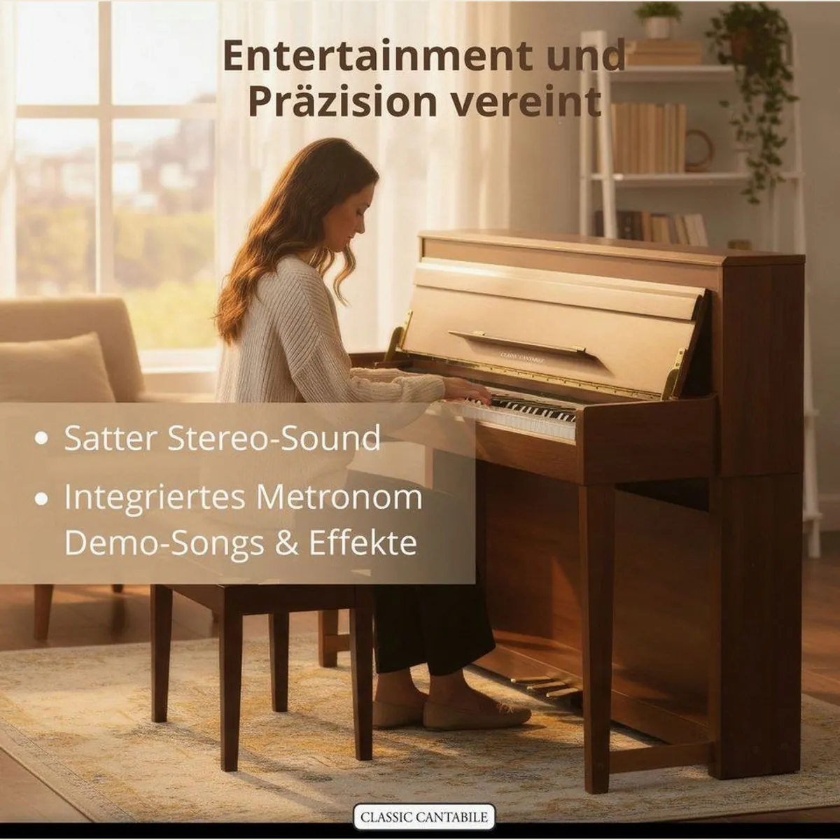 Classic Cantabile UP-1 SM E-Piano, 40 Sounds, 256-fache Polyphonie, stilvolles Design 2