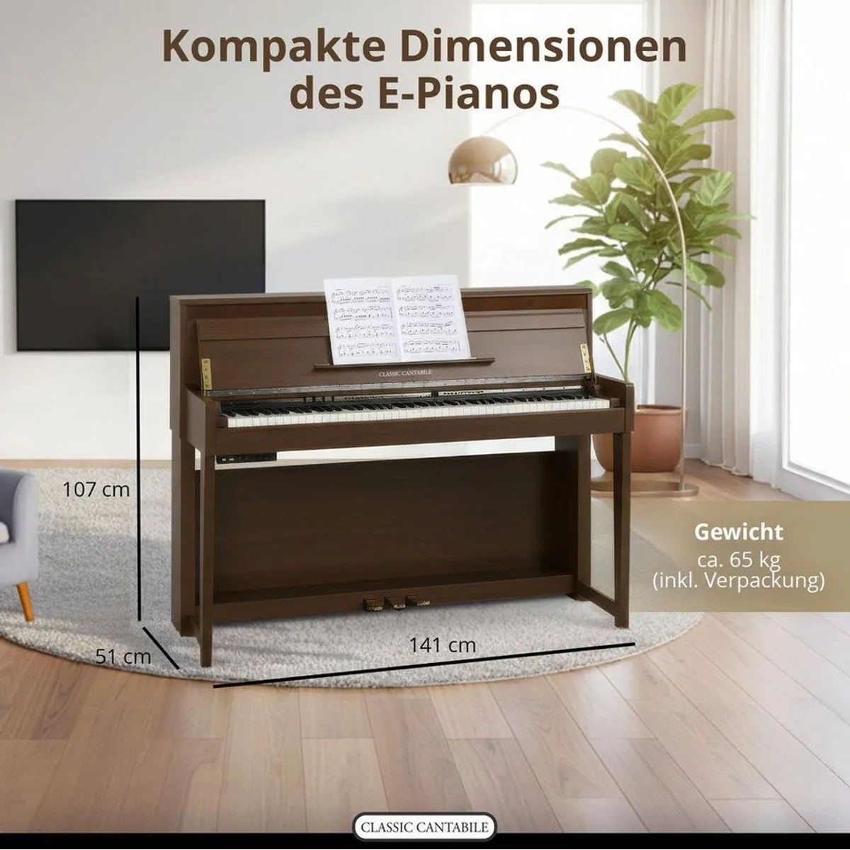 Classic Cantabile UP-1 SM E-Piano, 40 Sounds, 256-fache Polyphonie, stilvolles Design 4