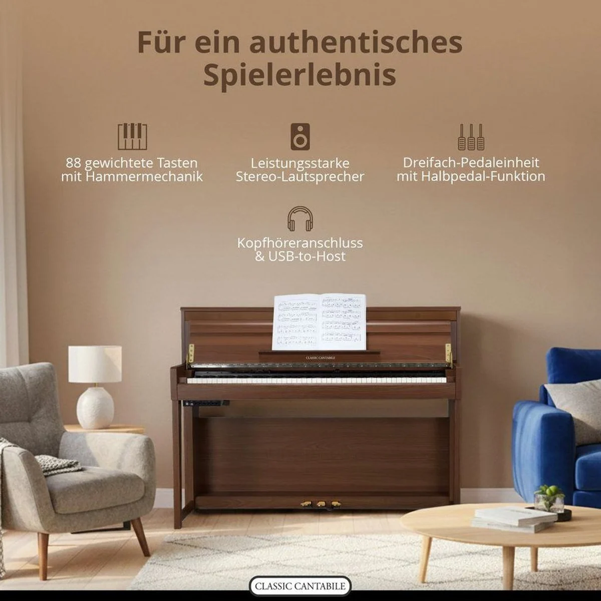 Classic Cantabile UP-1 SM E-Piano, 40 Sounds, 256-fache Polyphonie, stilvolles Design 5