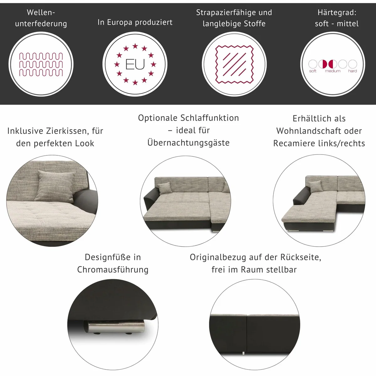 DOMO collection Ecksofa Treviso, modernes Design, wahlweise mit Bettfunktion, inkl. Zierkissen 4