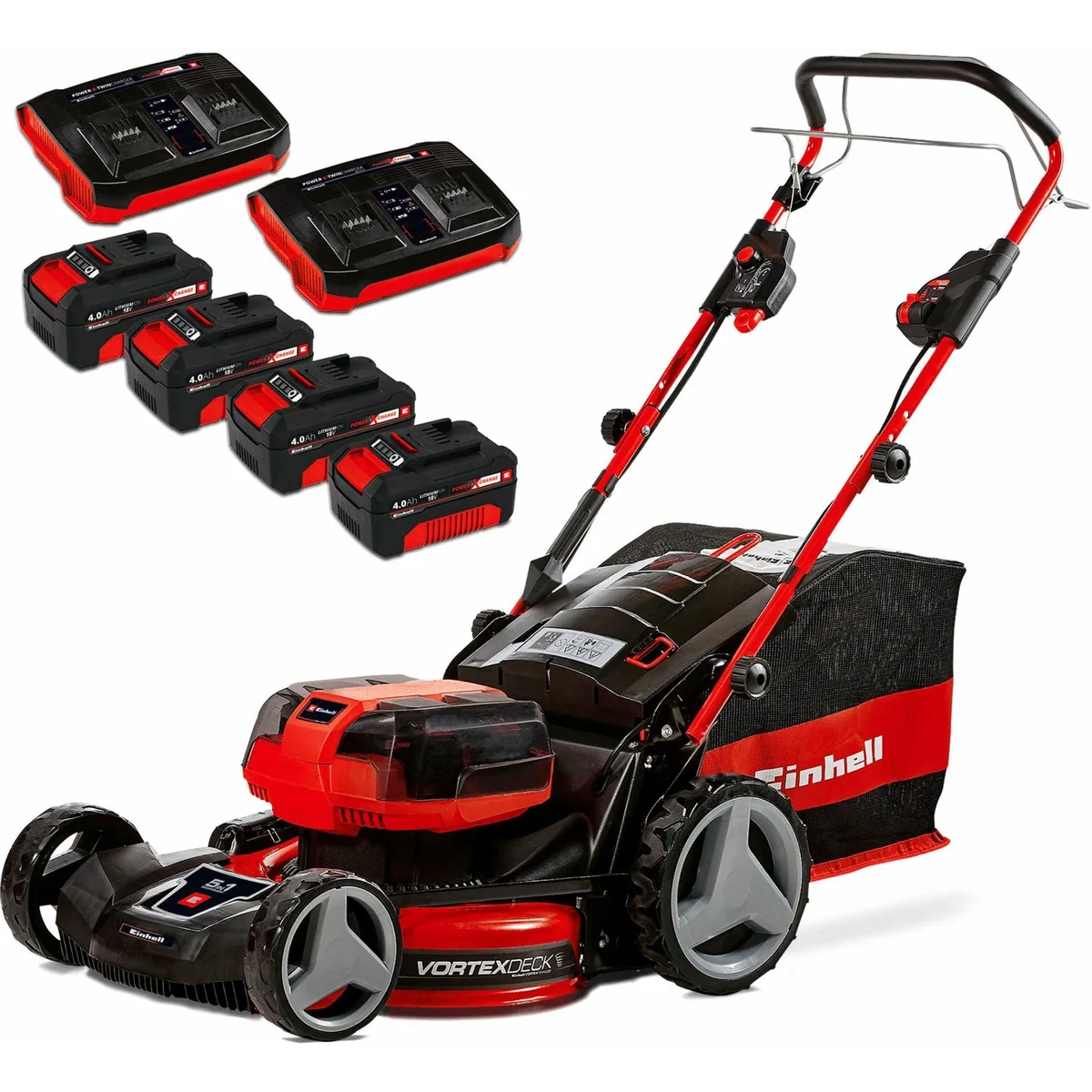 Einhell GP-CM 36/47 S HW Li, Akku-Rasenmäher mit Radantrieb, 4 Akkus, 47 cm Schnittbreite
