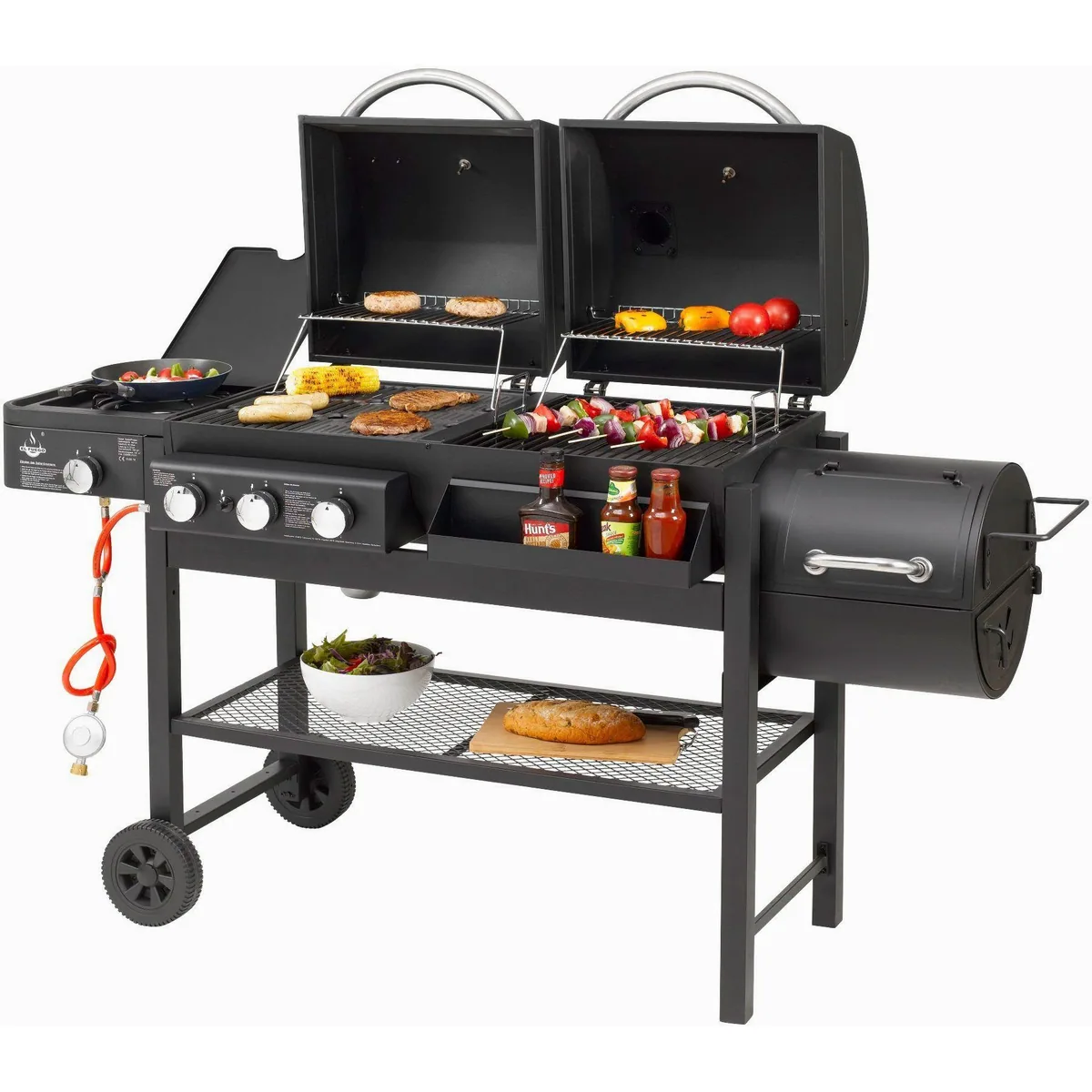 El Fuego Gasgrill Sierra, vielseitige Gas- und Holzkohlekombination, große Grillfläche