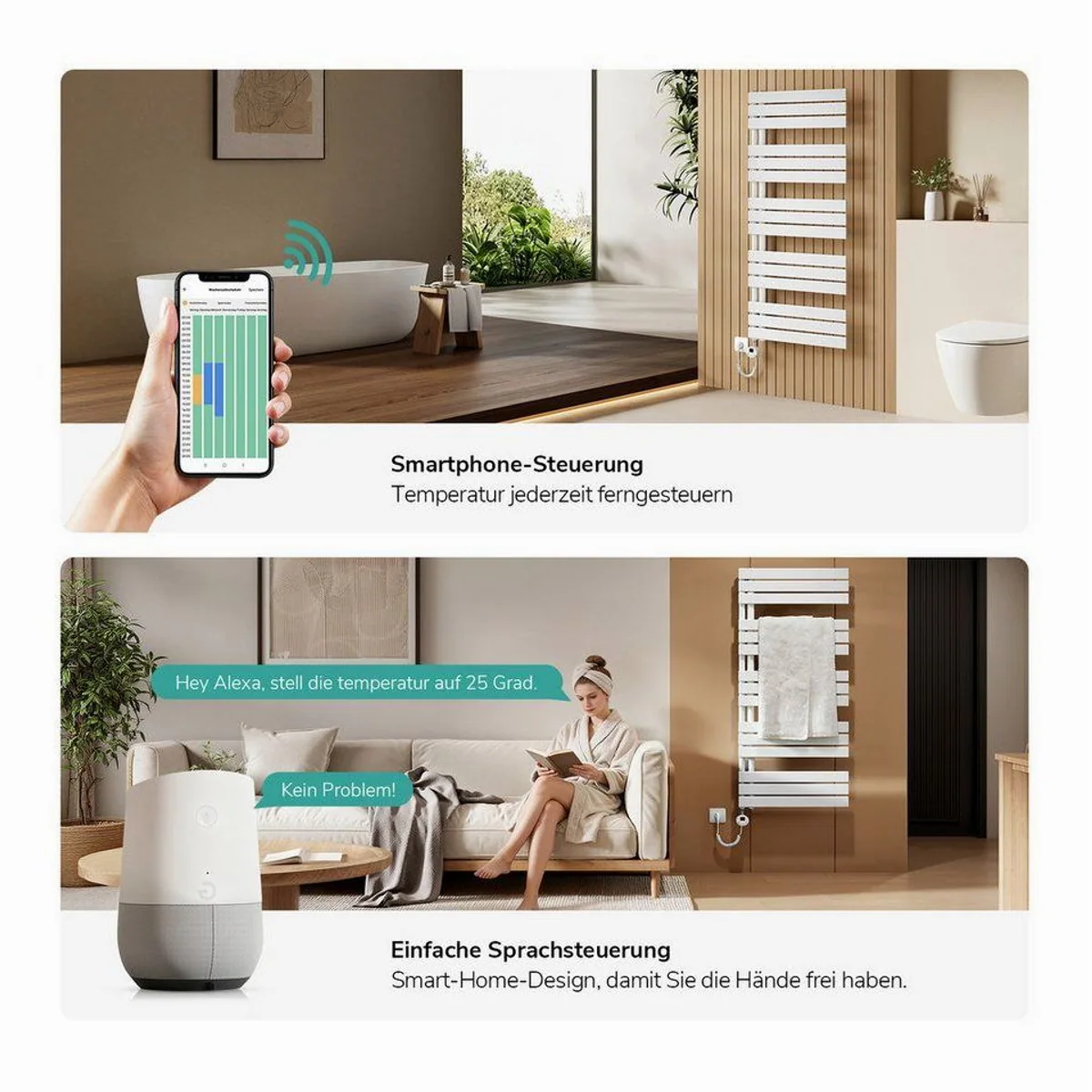 EMKE elektrischer Badheizkörper, WLAN-Steuerung, 4 Heizmodi, IPX4 5