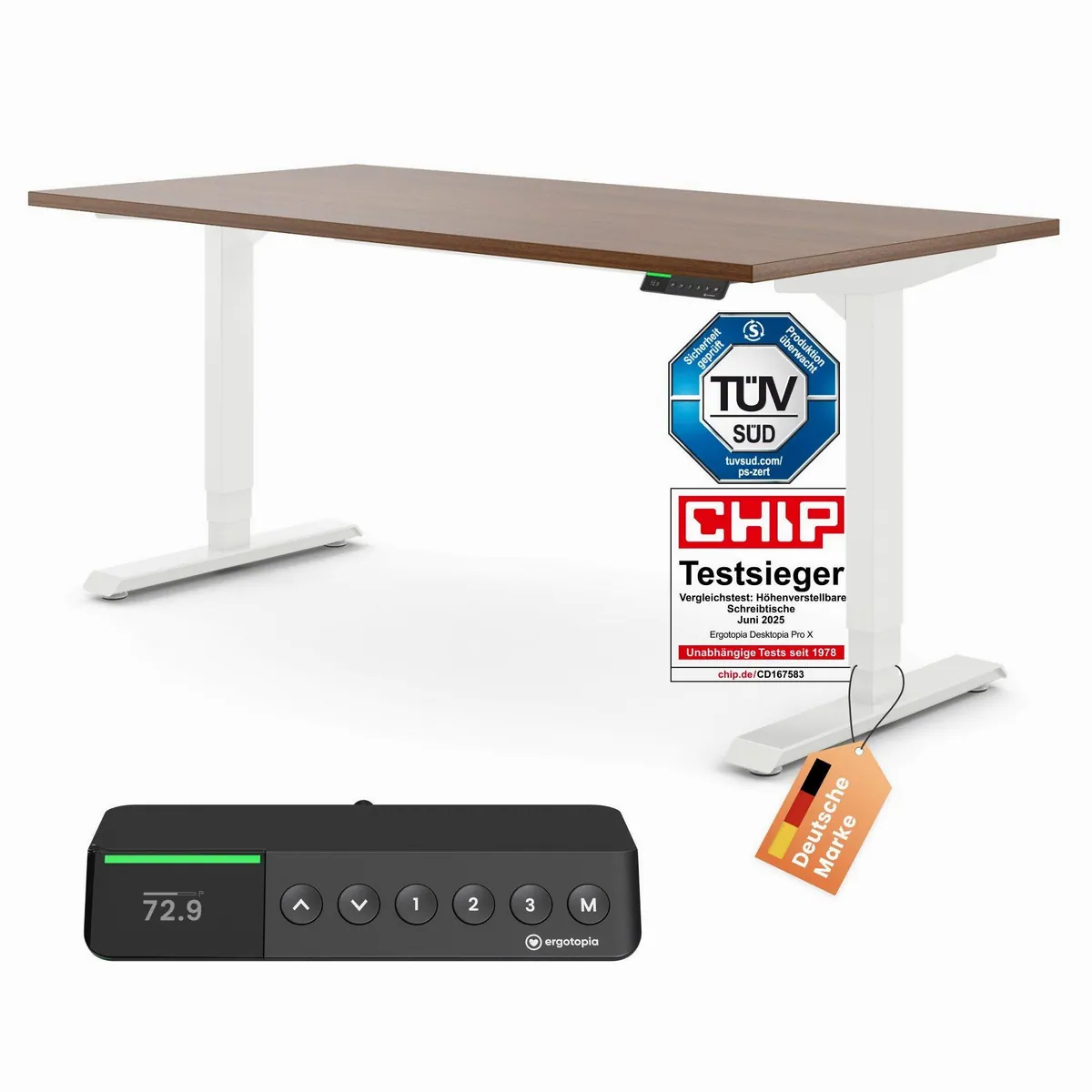 Ergotopia Pro X elektrisch höhenverstellbarer Schreibtisch, flexible Höheneinstellung, edles OLED-Display