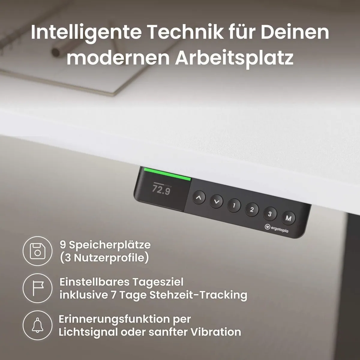 Ergotopia Pro X elektrisch höhenverstellbarer Schreibtisch, flexibles Arbeiten & OLED-Display 5