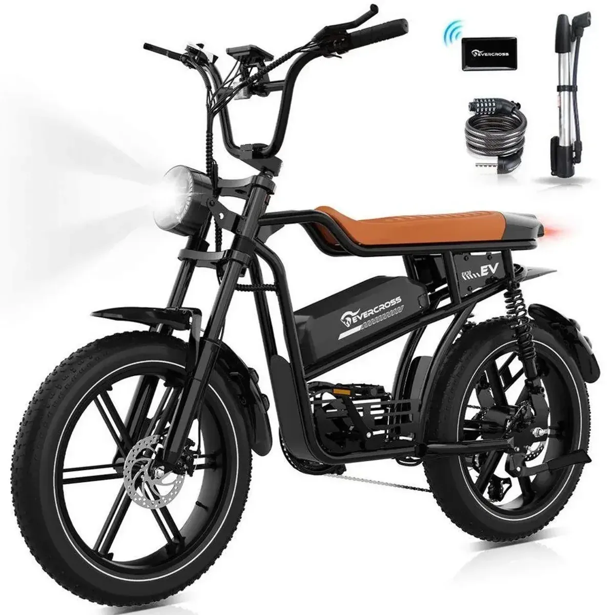 EVERCROSS TECH EK30 E-Bike, 48V Akku, 20" All-Terrain-Reifen, Shimano 7-Gang-Getriebe