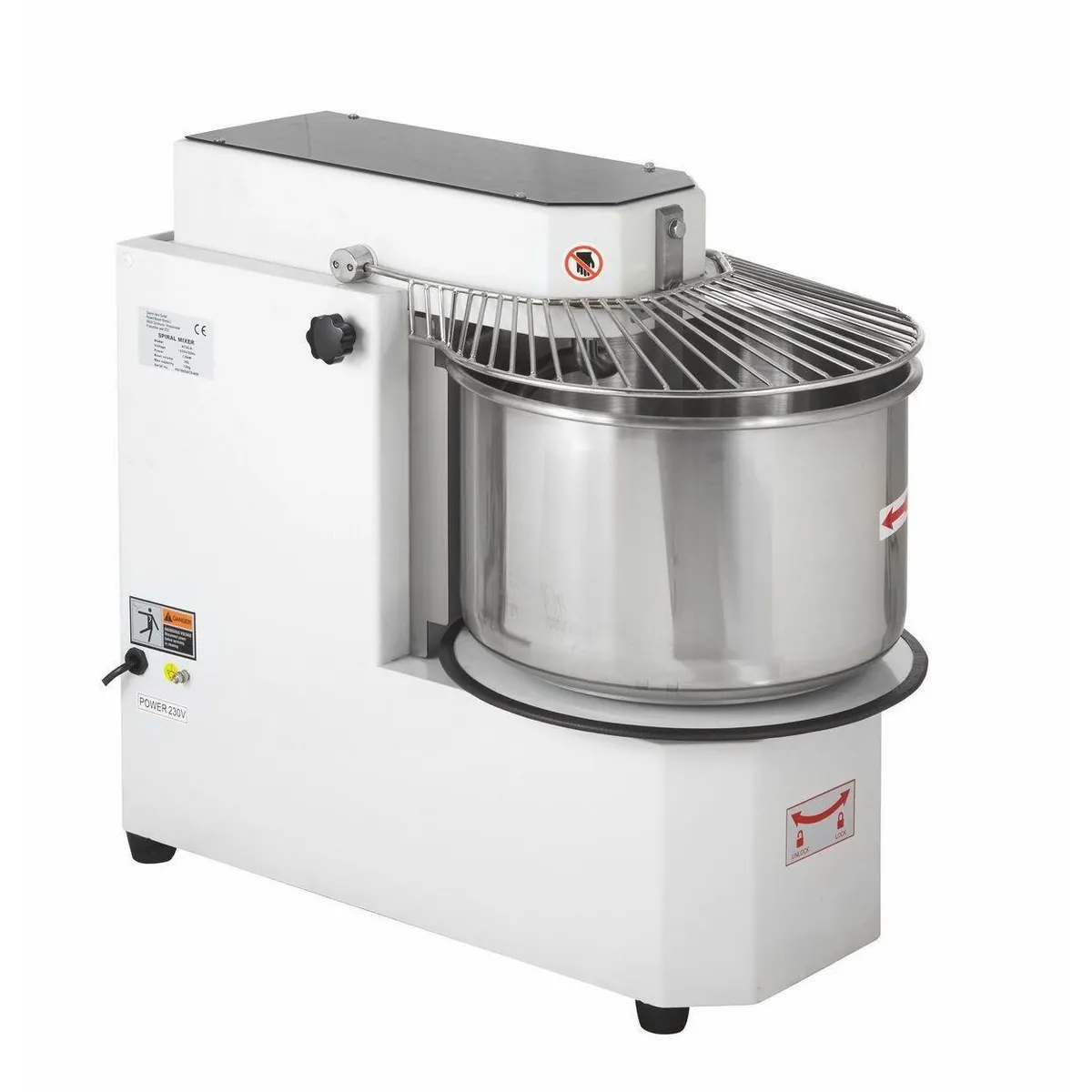 GastroHero Spiralteigmaschine, 20 l Kessel, Edelstahl, variabler Kopf, 1100 W 3