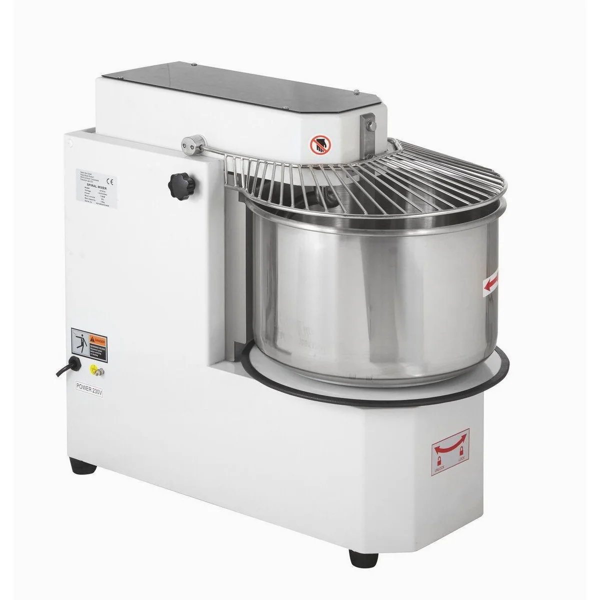 GastroHero Küchenmaschine Spiralteigknetmaschine, 30 l Kessel, Edelstahl, variabler Kopf 3
