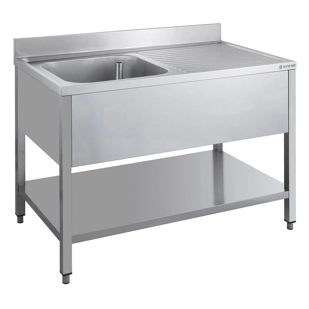 GastroHero Arbeitstisch Spültisch, Edelstahl AISI 430, 1 Becken, Höhenverstellbar