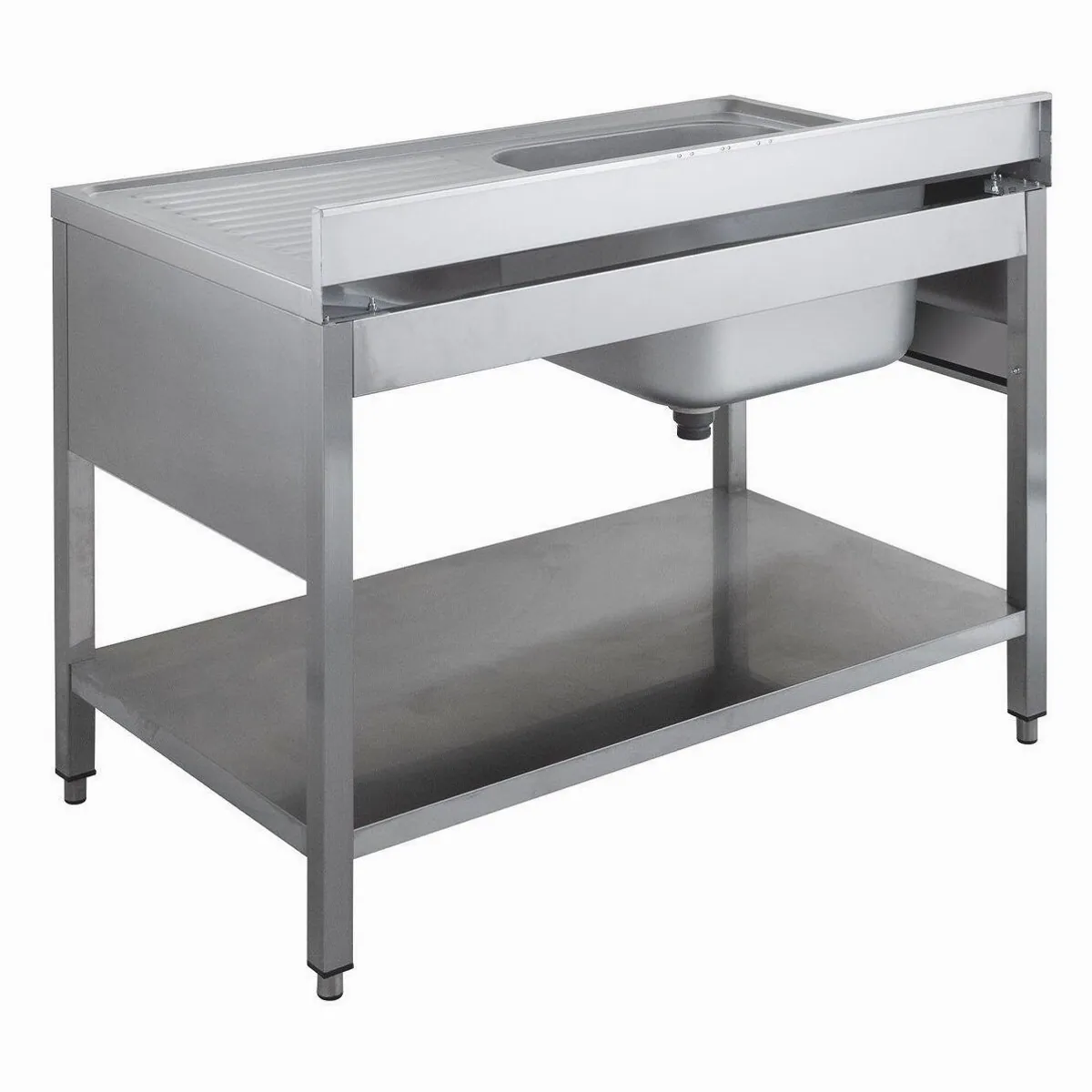 GastroHero Arbeitstisch Spültisch, Edelstahl AISI 430, 1 Becken, Höhenverstellbar 3