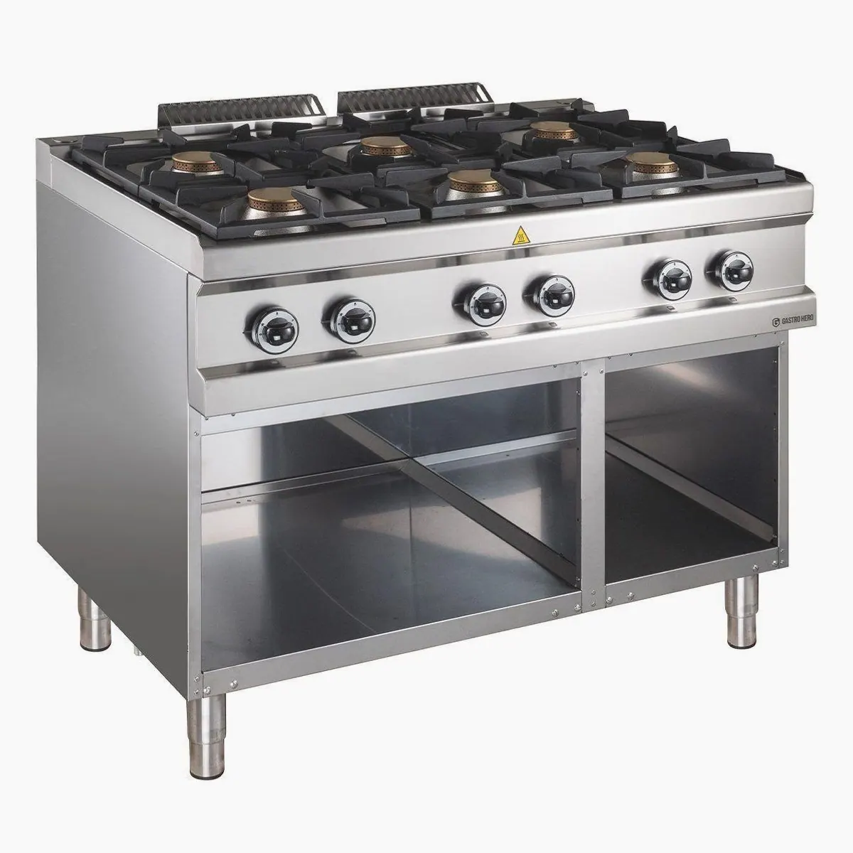 GastroHero Gasherd 700, 6 Brenner, 42 kW, Edelstahl, Gusseisen-Brenner
