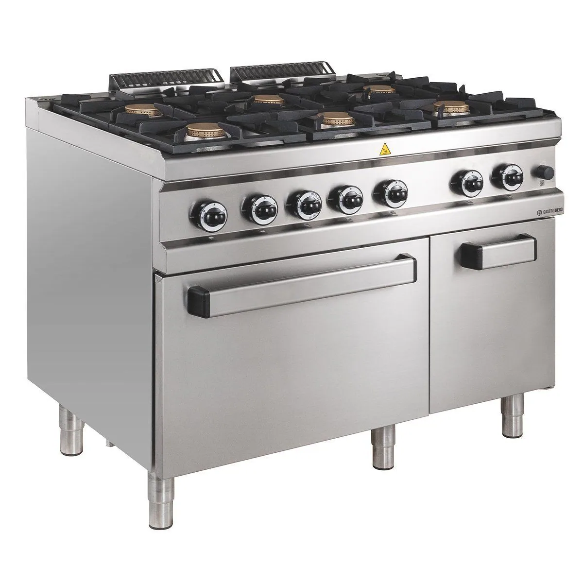 GastroHero Gasherd 6 Brenner mit Backofen, 42 kW Gesamtleistung, Edelstahl