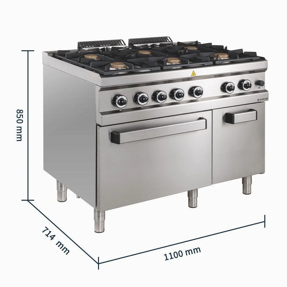 GastroHero Gasherd 6 Brenner mit Backofen, 42 kW Gesamtleistung, Edelstahl 3