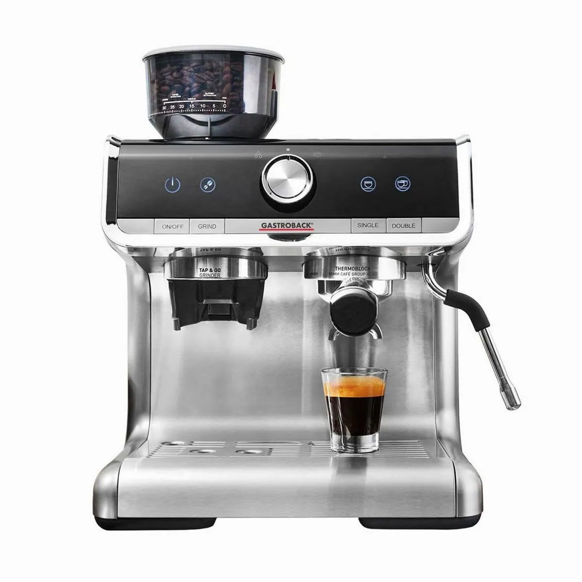Gastroback Kaffeebereiter 42616, 30 Mahlgradeinstellungen, Edelstahl-Siebträger, Bohnenfrischebehälter 250g