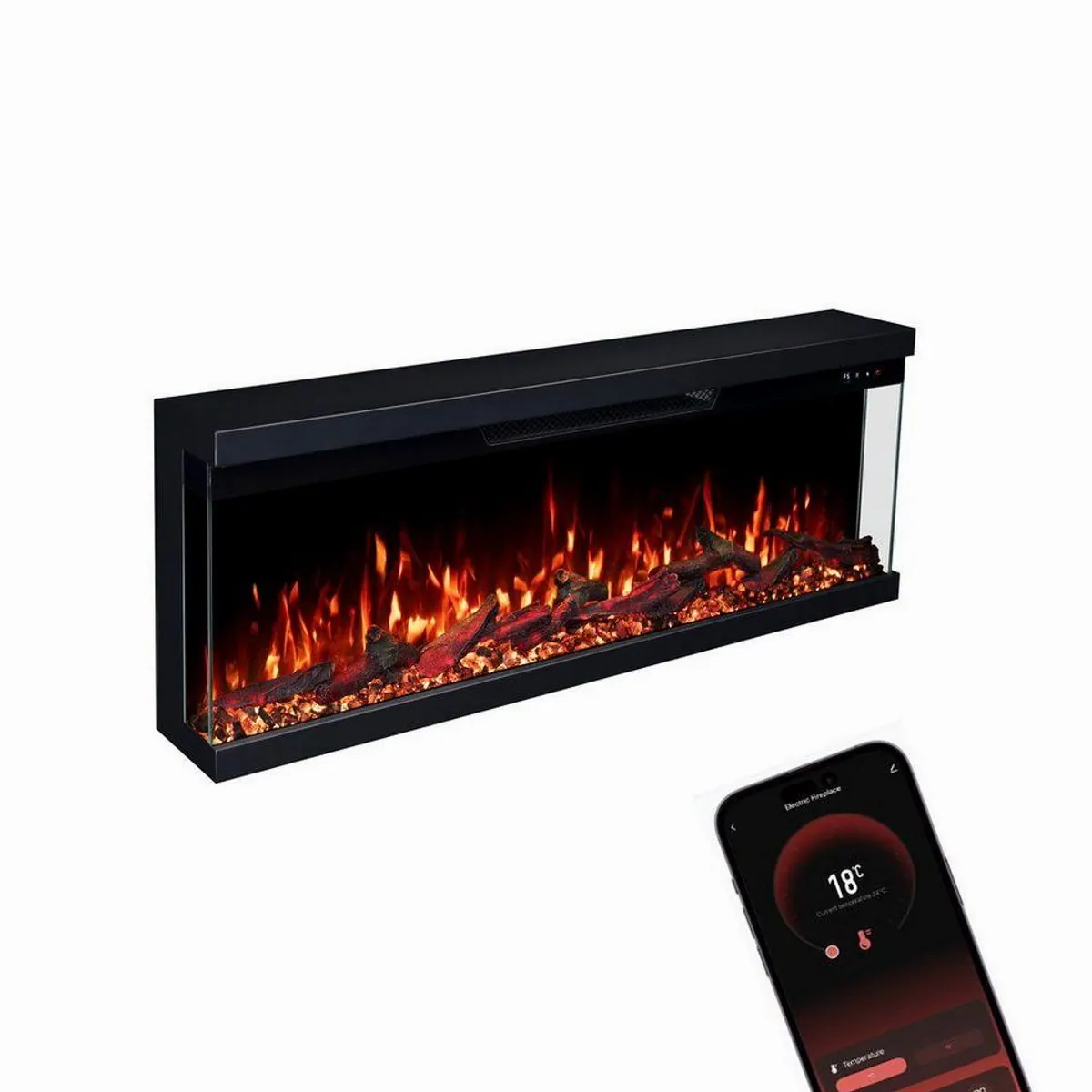 GLOW FIRE Elektrokamin Insert, 3D Feuer, Heizleistung 900-1800 W, APP Steuerung