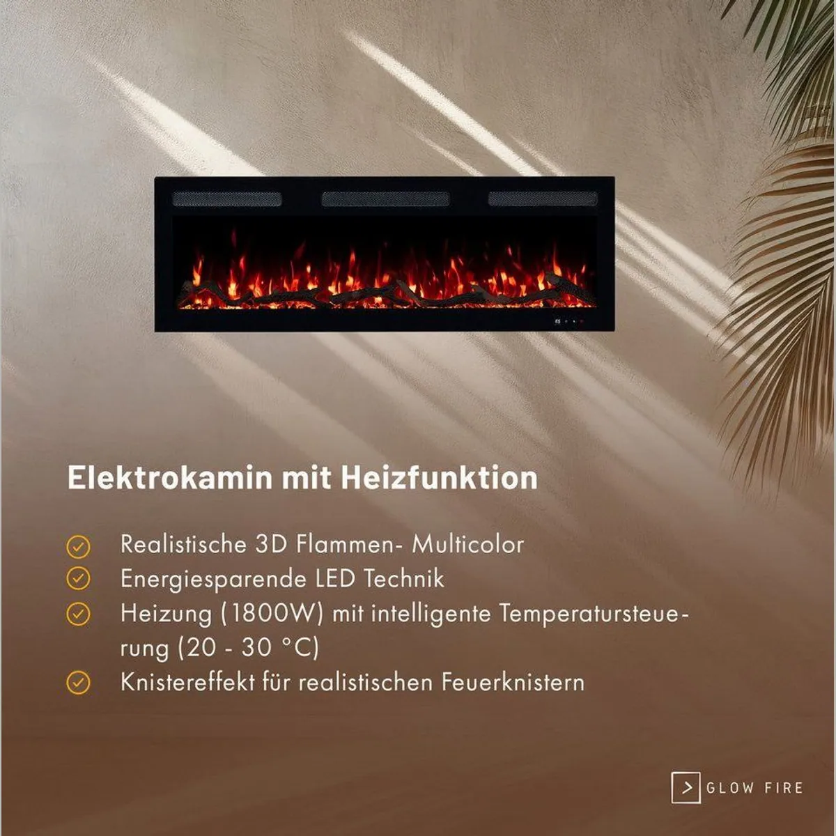GLOW FIRE Inside Elektrokamin, vielseitig montierbar, Heizleistung 900-1800 W 3