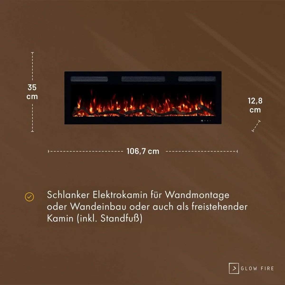 GLOW FIRE Inside Elektrokamin, vielseitig montierbar, Heizleistung 900-1800 W 4