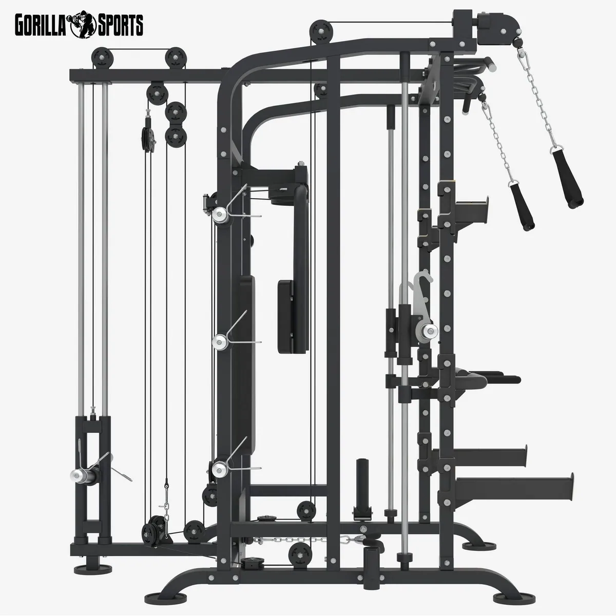 GORILLA SPORTS Kraftstation, multifunktionale Smith Machine, bis 300 kg, mit Kabelzügen und Dip-Griffen 3