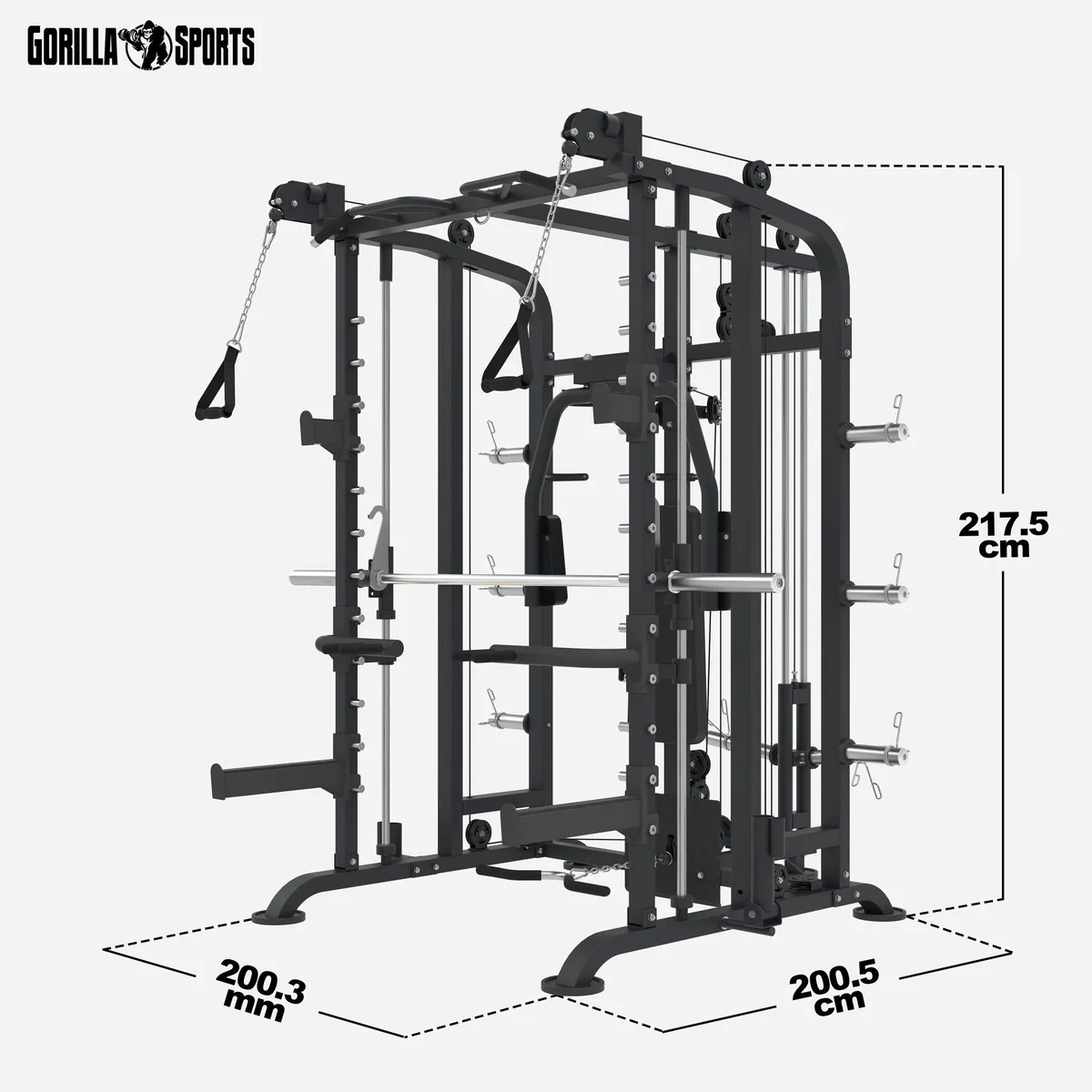 GORILLA SPORTS Kraftstation, multifunktionale Smith Machine, bis 300 kg, mit Kabelzügen und Dip-Griffen 5