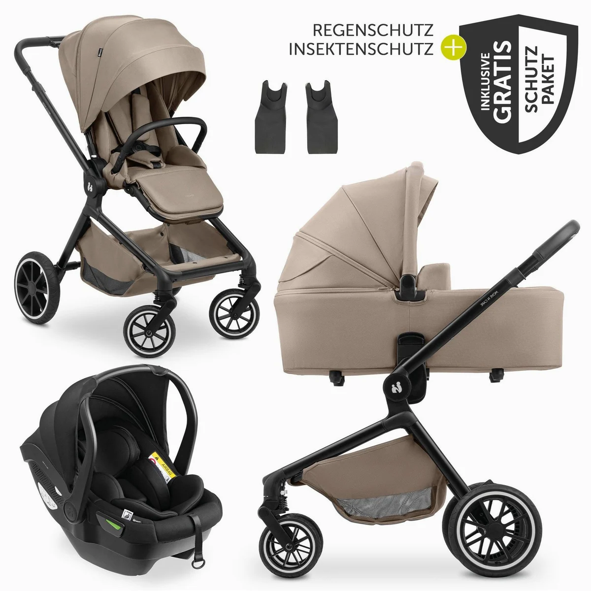 Hauck Move N Care Trio Set, 3in1 Kinderwagen mit Babywanne, Babyschale und Zubehör