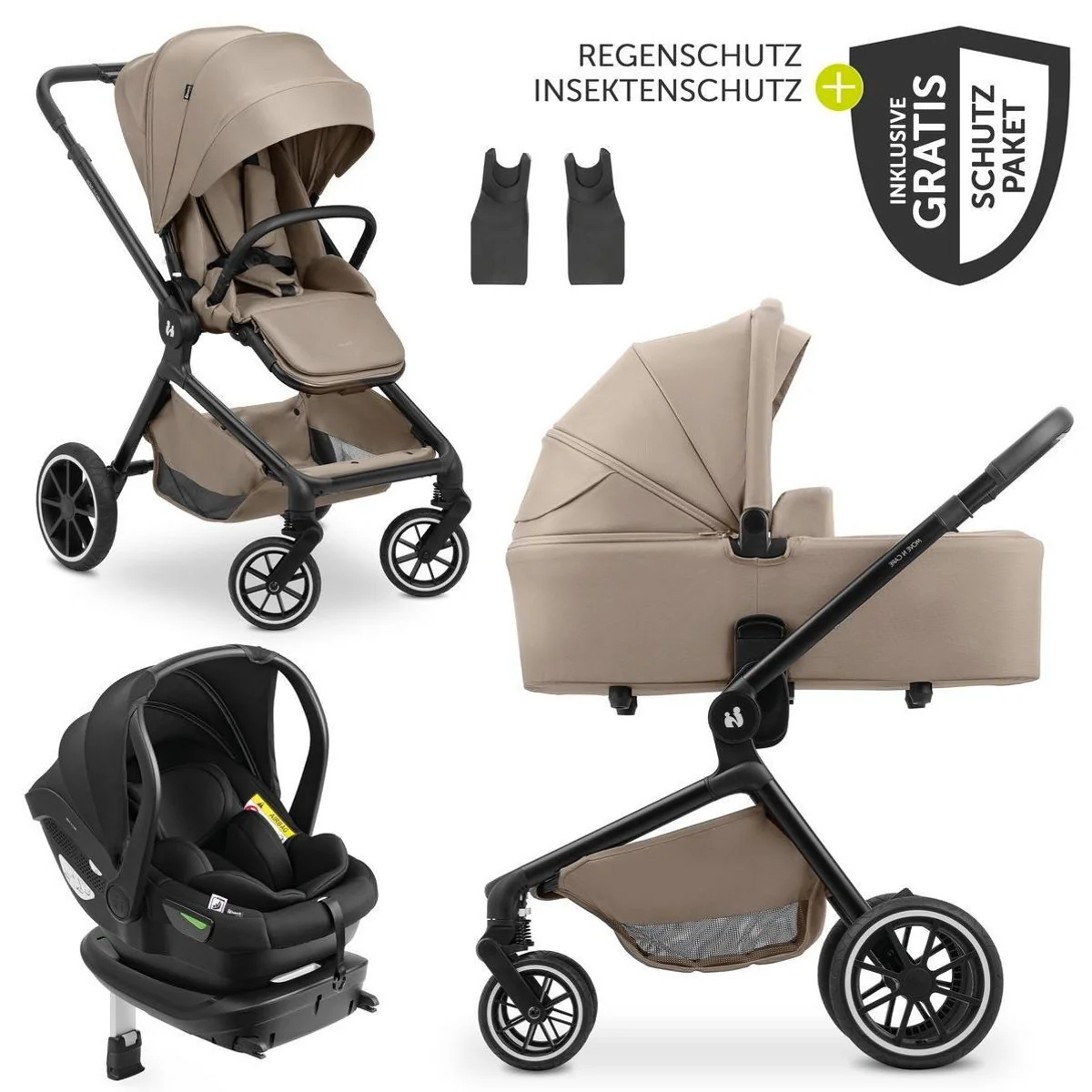 Hauck Move N Care Trio Set, 4in1 Kinderwagen mit Babywanne, Isofix-Basis & Zubehör