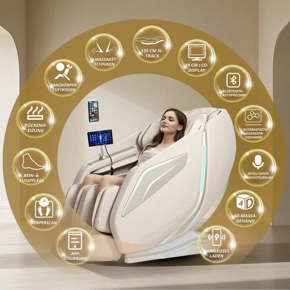 HealthRelife A337 Massagesessel, 15 Massage-Modi, Yoga-Stretching, SL-Track 2