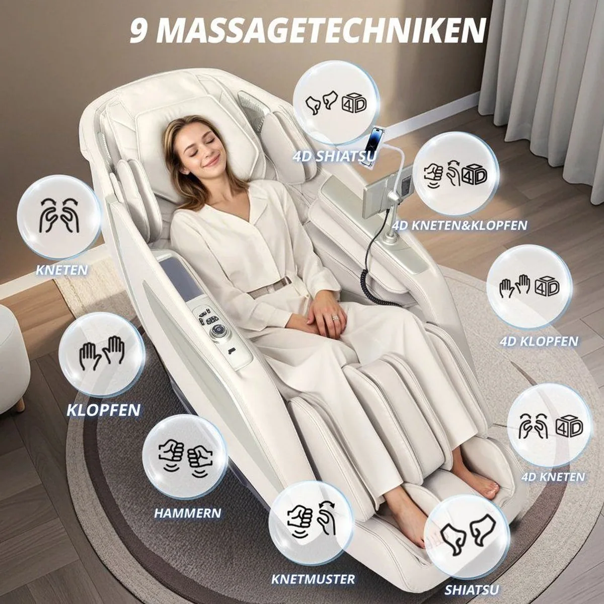 HealthRelife A337 Massagesessel, 15 Massage-Modi, Yoga-Stretching, SL-Track 4
