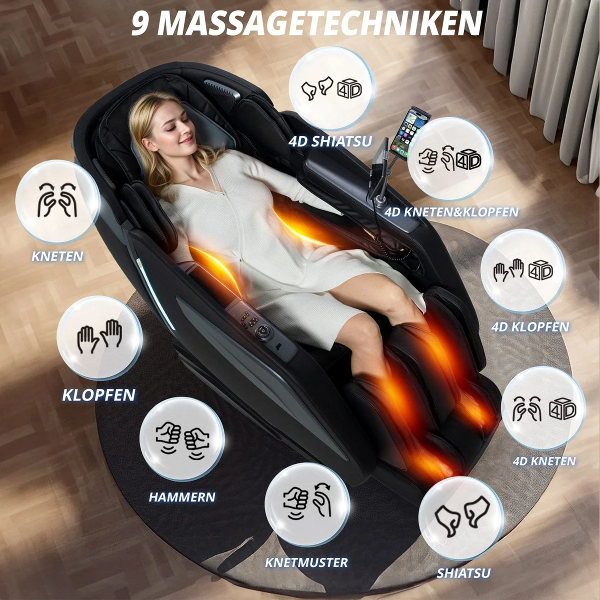 HealthRelife A337 Massagesessel, 15 Massage-Modi, Yoga-Stretching, 55 Zoll SL-Track 3