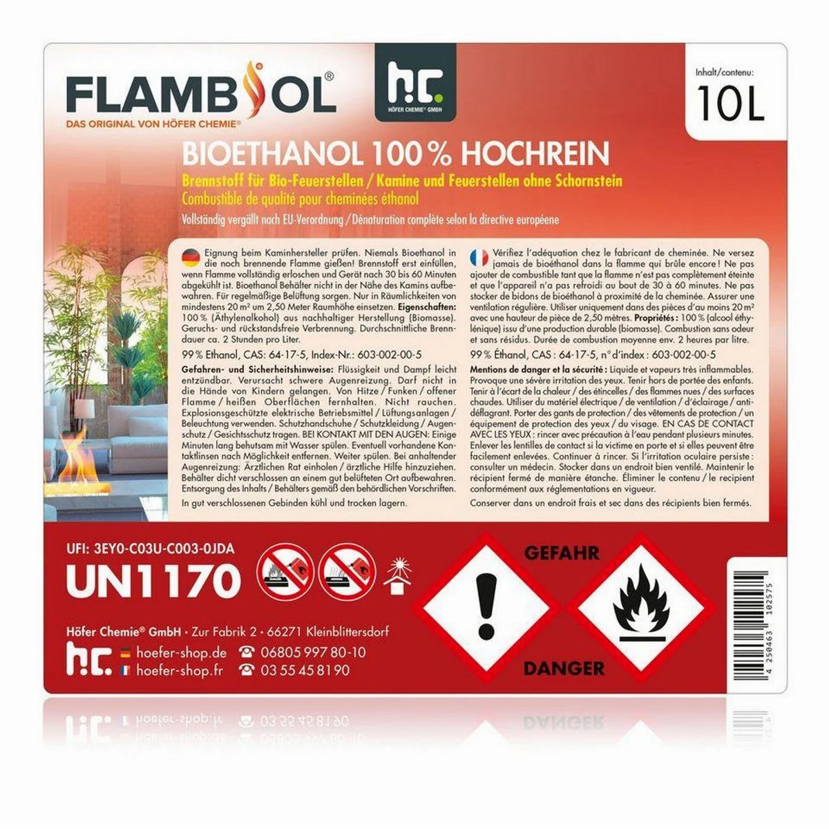 Höfer Chemie Bioethanol 100%, reiner Brennstoff für sauberes Feuer, 10 L 4