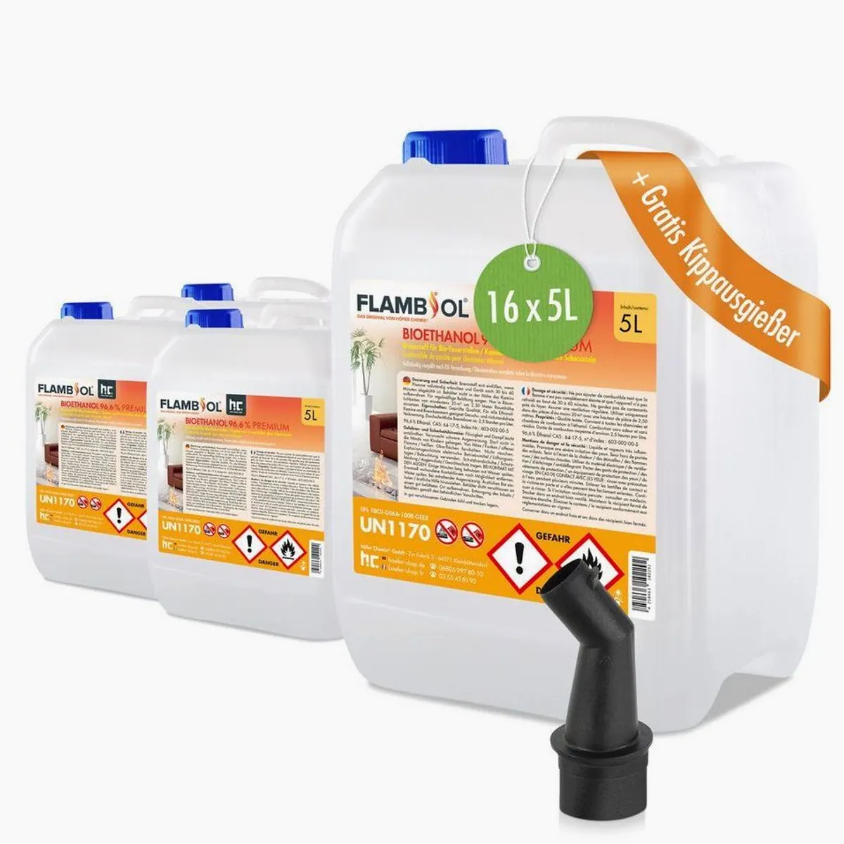 Höfer Chemie Bioethanol 5L, 96,6% Reinheit, für Kamine & Brenner