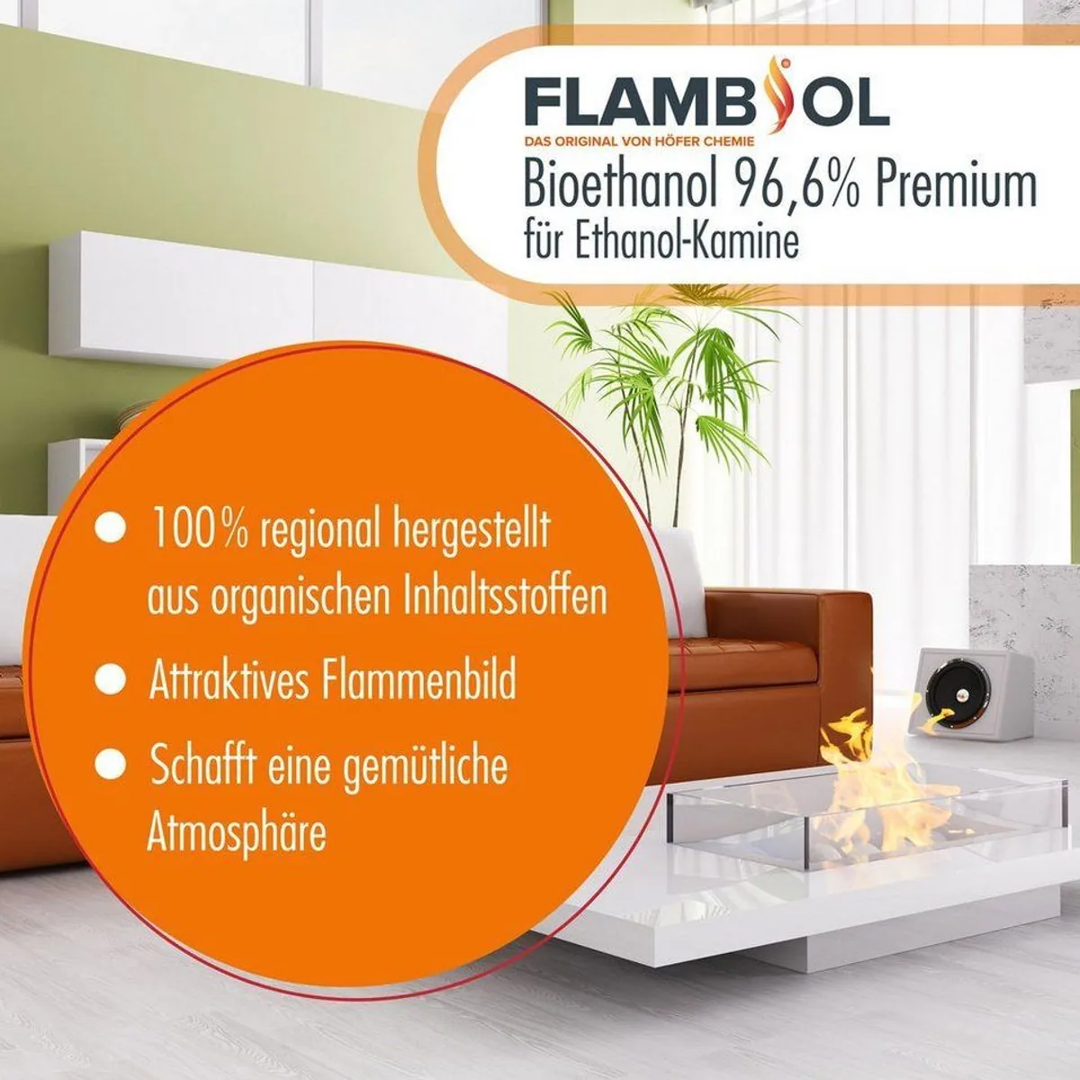 FLAMBIOL Bioethanol 96,6% Premium, 5L Kanister, geruchs- und rückstandsfrei 3