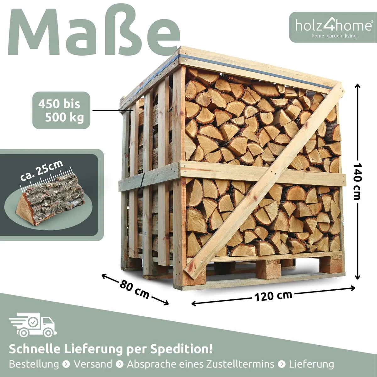 holz4home Kaminholz Eiche, kammergetrocknet, hoher Heizwert — 1 RM, 1,6 SRM 3