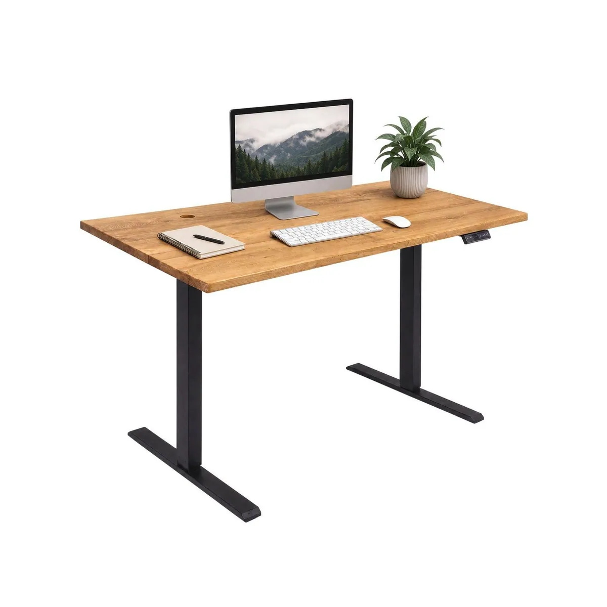 holz4home höhenverstellbarer Schreibtisch, Massivholzplatte Eiche, stabil und flexibel