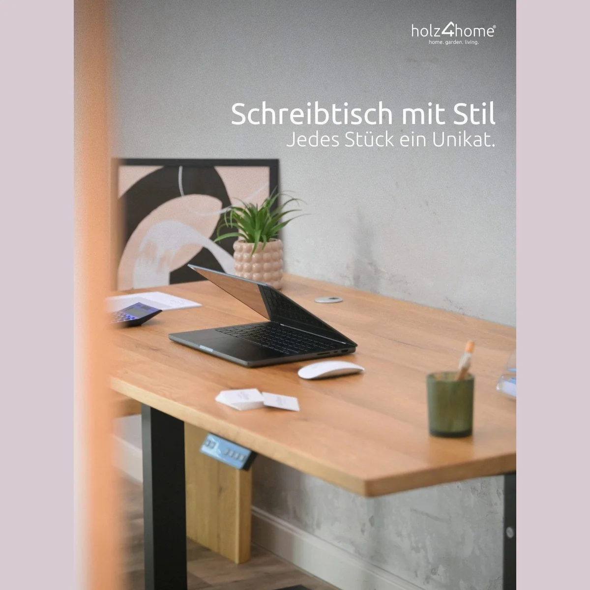 holz4home höhenverstellbarer Schreibtisch, Massivholzplatte Eiche, stabil und flexibel 5
