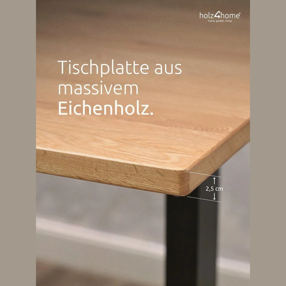 holz4home höhenverstellbarer Schreibtisch, ergonomisch, stabile Metallkonstruktion, Eichenholzplatte 4