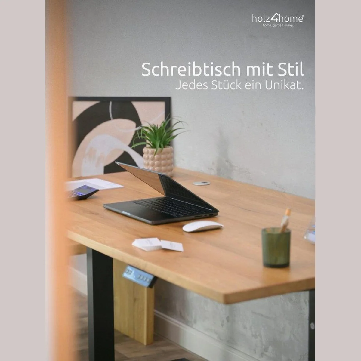 holz4home höhenverstellbarer Schreibtisch, ergonomisch, stabile Metallkonstruktion, Eichenholzplatte 5