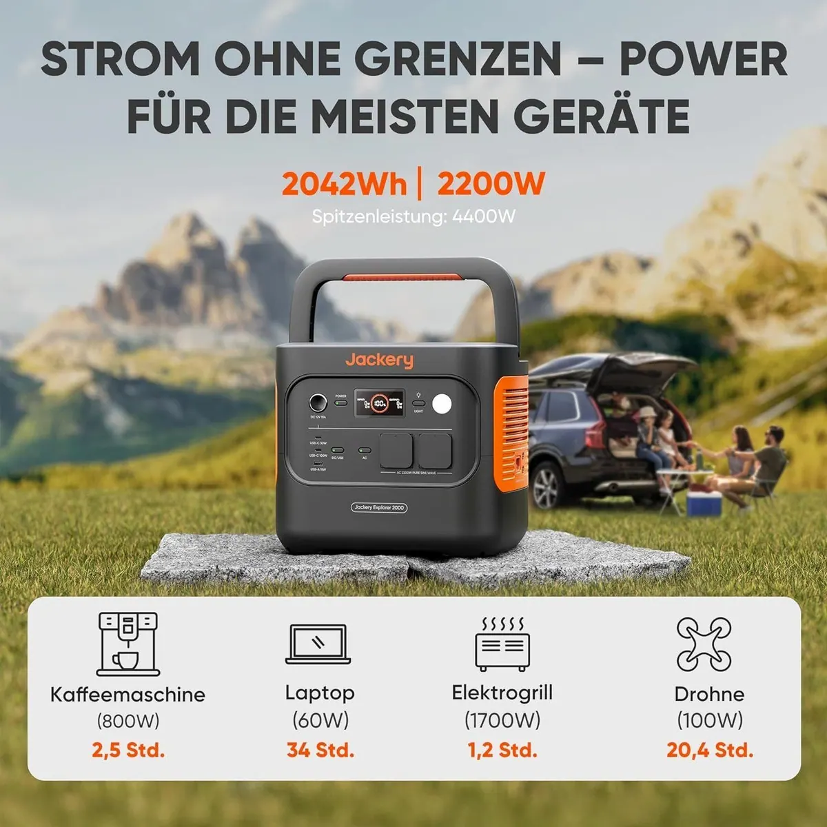 Jackery Explorer 2000 v2 Powerstation, 2042Wh Kapazität, 2200W Leistung, tragbar & effizient 4