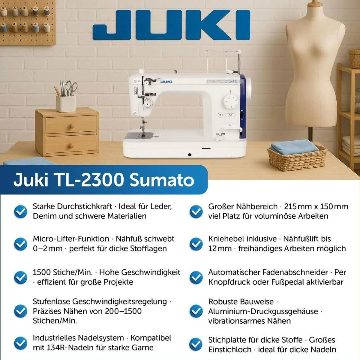 Juki TL-2300 Sumato Nähmaschine, hohe Geschwindigkeit, kompakt, vielseitig 2