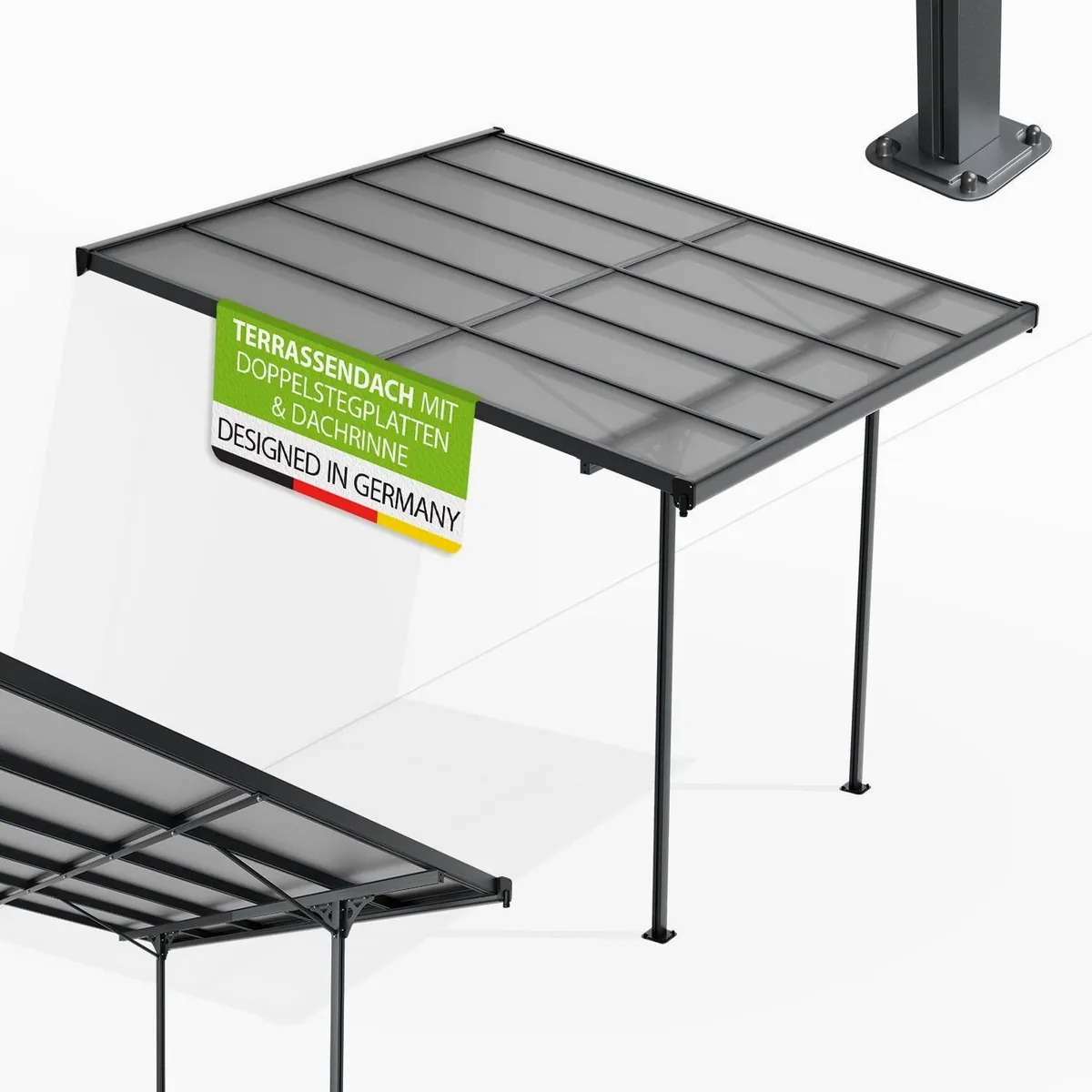 Juskys Terrassendach Borneo, 312x303 cm, stabiler Sonnenschutz, UV-Schutzfolie, pflegeleicht