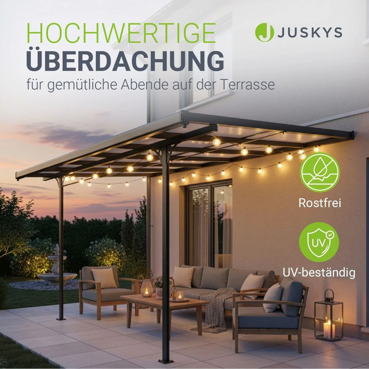 Juskys Terrassendach Borneo, 312x303 cm, stabiler Sonnenschutz, UV-Schutzfolie, pflegeleicht 2