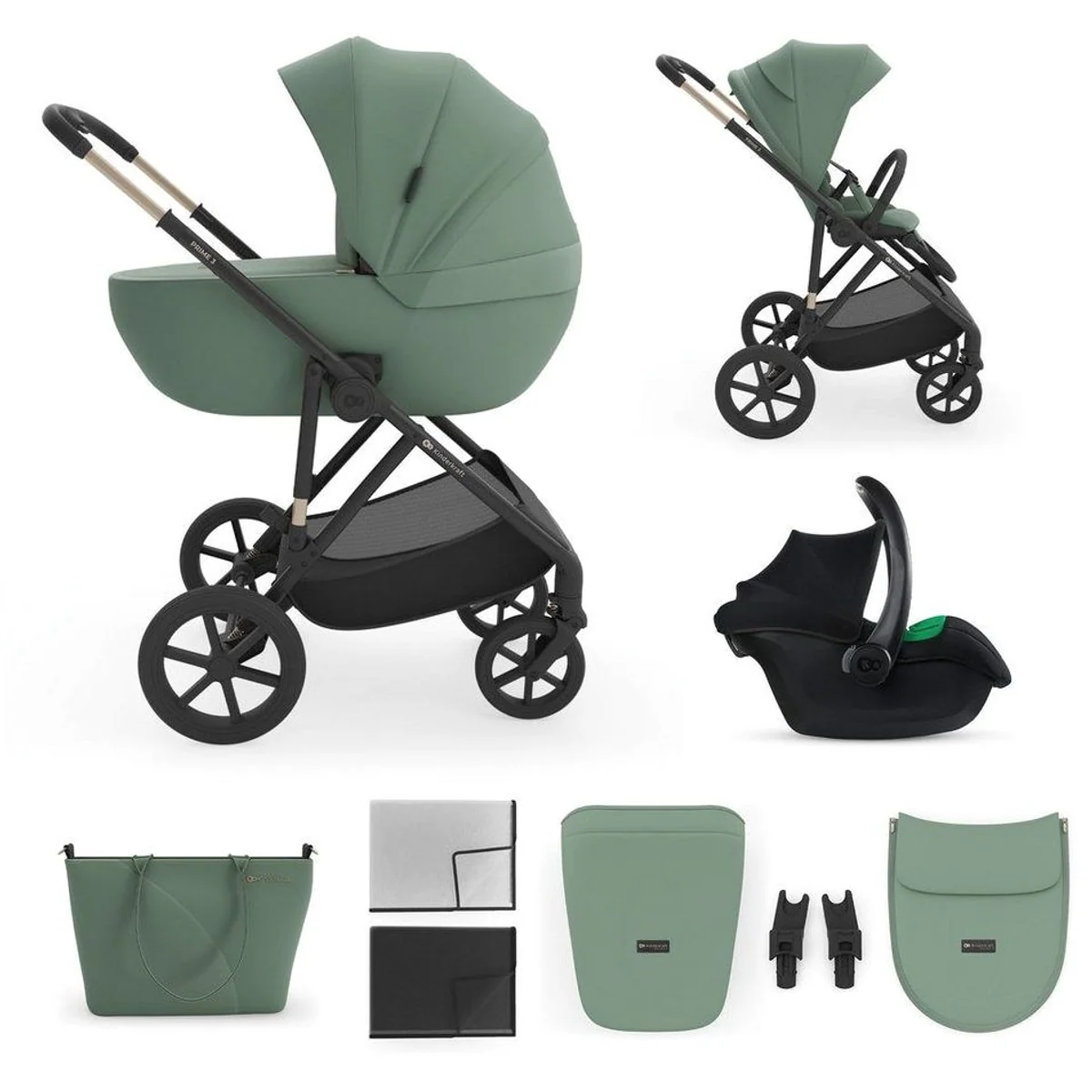Kinderkraft PRIME 3in1 Kombi-Kinderwagen, vielseitig einsetzbar, sicher und komfortabel
